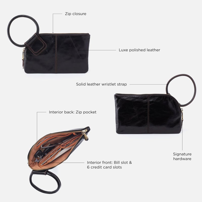 HOBO Sable Leather Wristlet Wallet for Women with Circular Handle, Zippered Closure, Credit Card Holder Organizer & Interior Zip Pocket - Black - Image 4